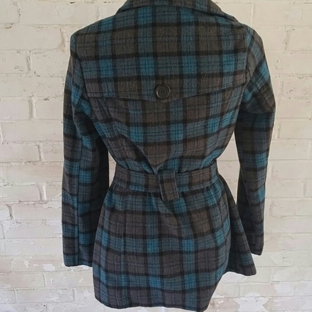 Jou Jou belted blue and gray plaid jacket size small - Picture 3 of 5